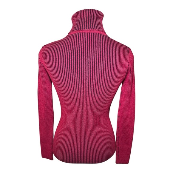 Sandro Red Black Ribbed Knit Turtleneck Sweater Medium | Luxury Fall Winter - Picture 5 of 10